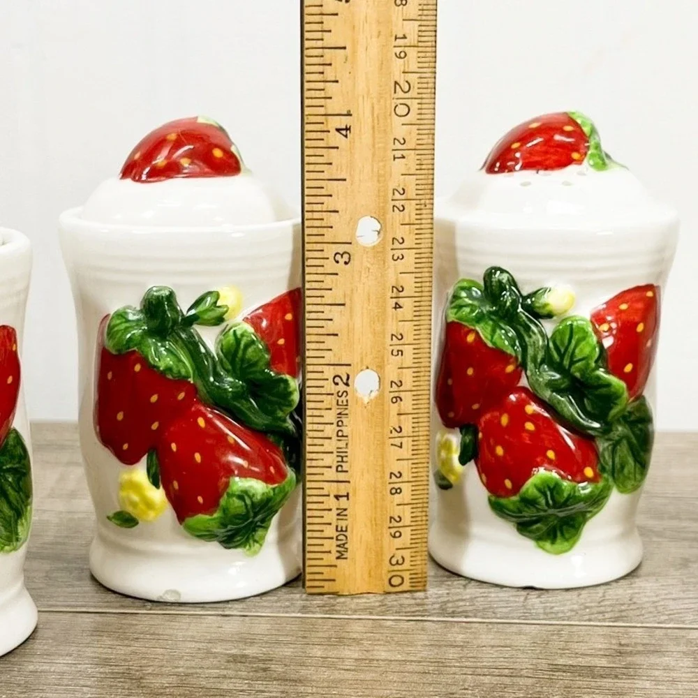 Vintage Ceramic Strawberry Spice Jar Set and Salt and Pepper Shakers